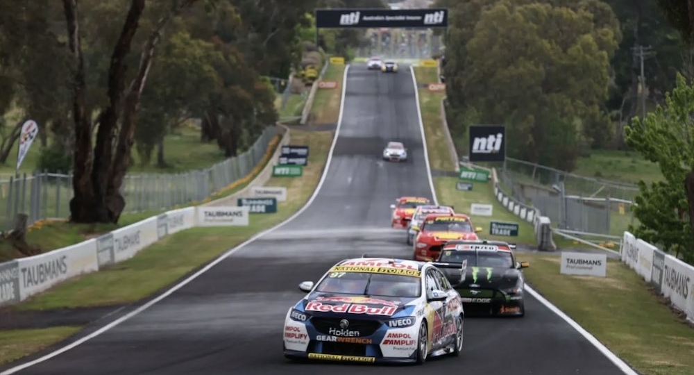 gen3 supercars racing toward the camera view